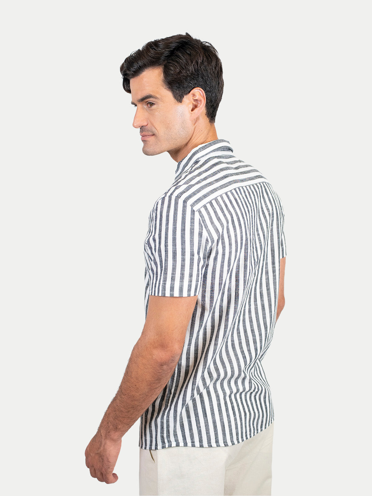 Cotton Slub - Camisa de algodón rayada manga corta Cotton Slub para hombre color Negro