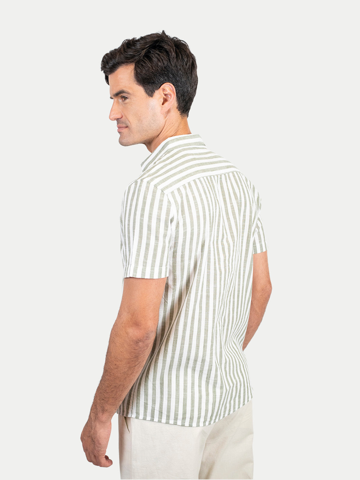 Cotton Slub - Camisa de algodón rayada manga corta Cotton Slub para hombre color Olivo
