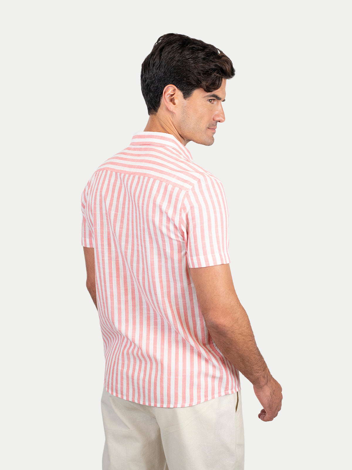 Cotton Slub - Camisa de algodón rayada manga corta Cotton Slub para hombre color Rosa