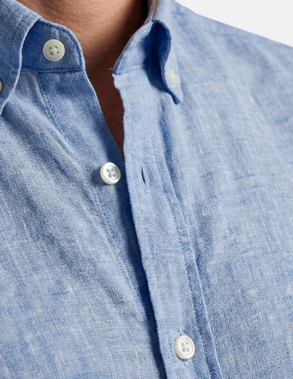 Camisa de Lino Look para Hombre - Light Blue Manga Larga