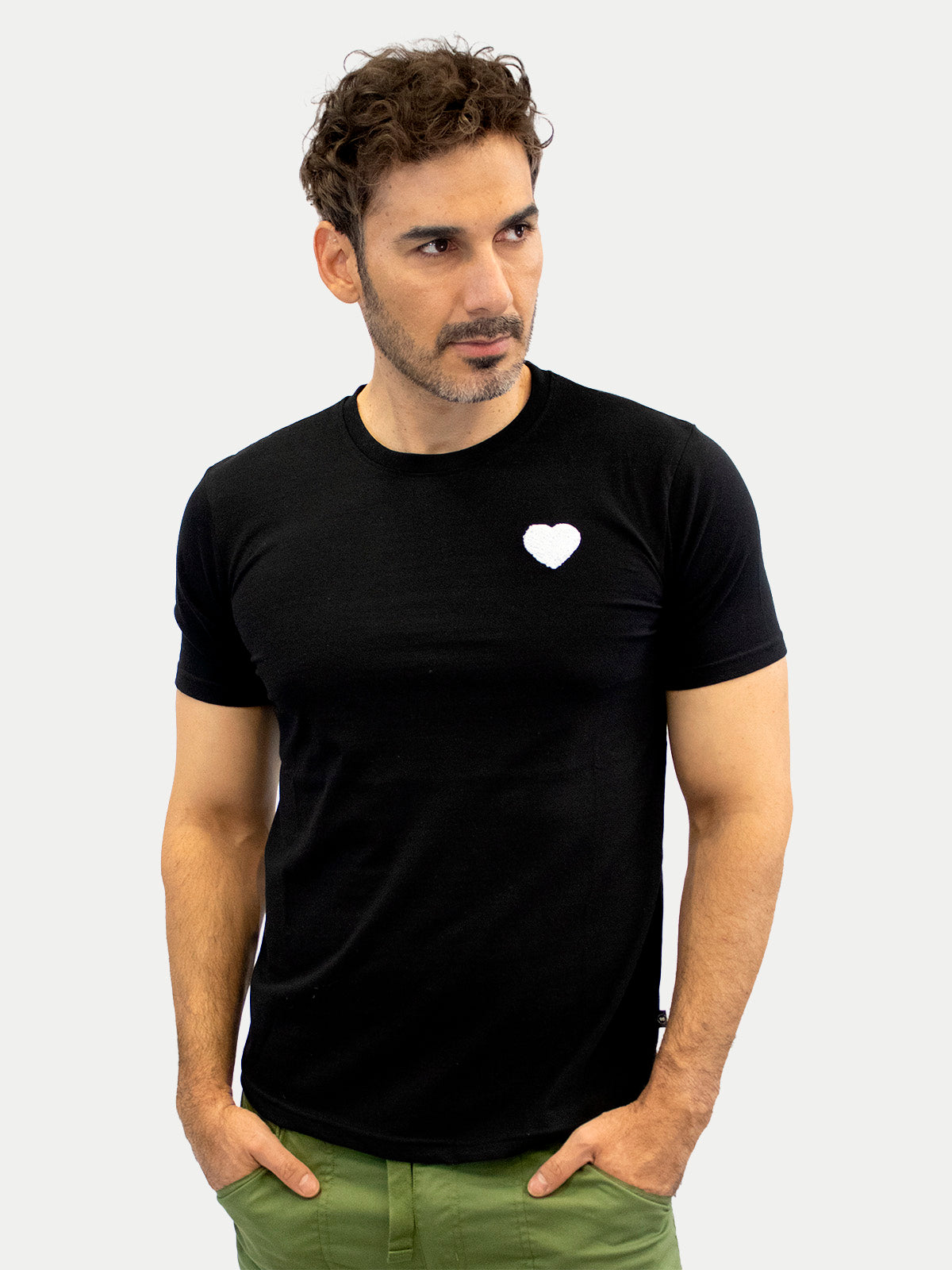 Playera de algodón para hombre - Heart Black - Diamond Finish