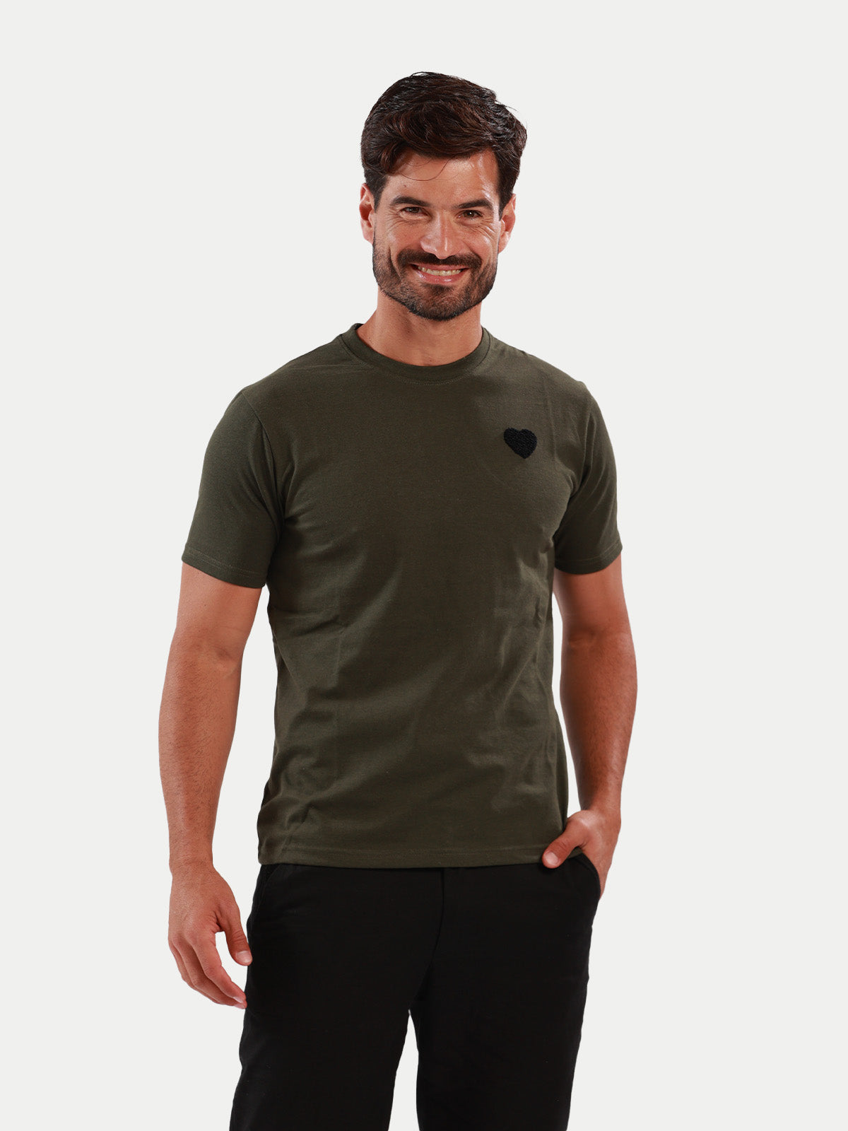 Playera de algodón para hombre - Heart Olive - Diamond Finish