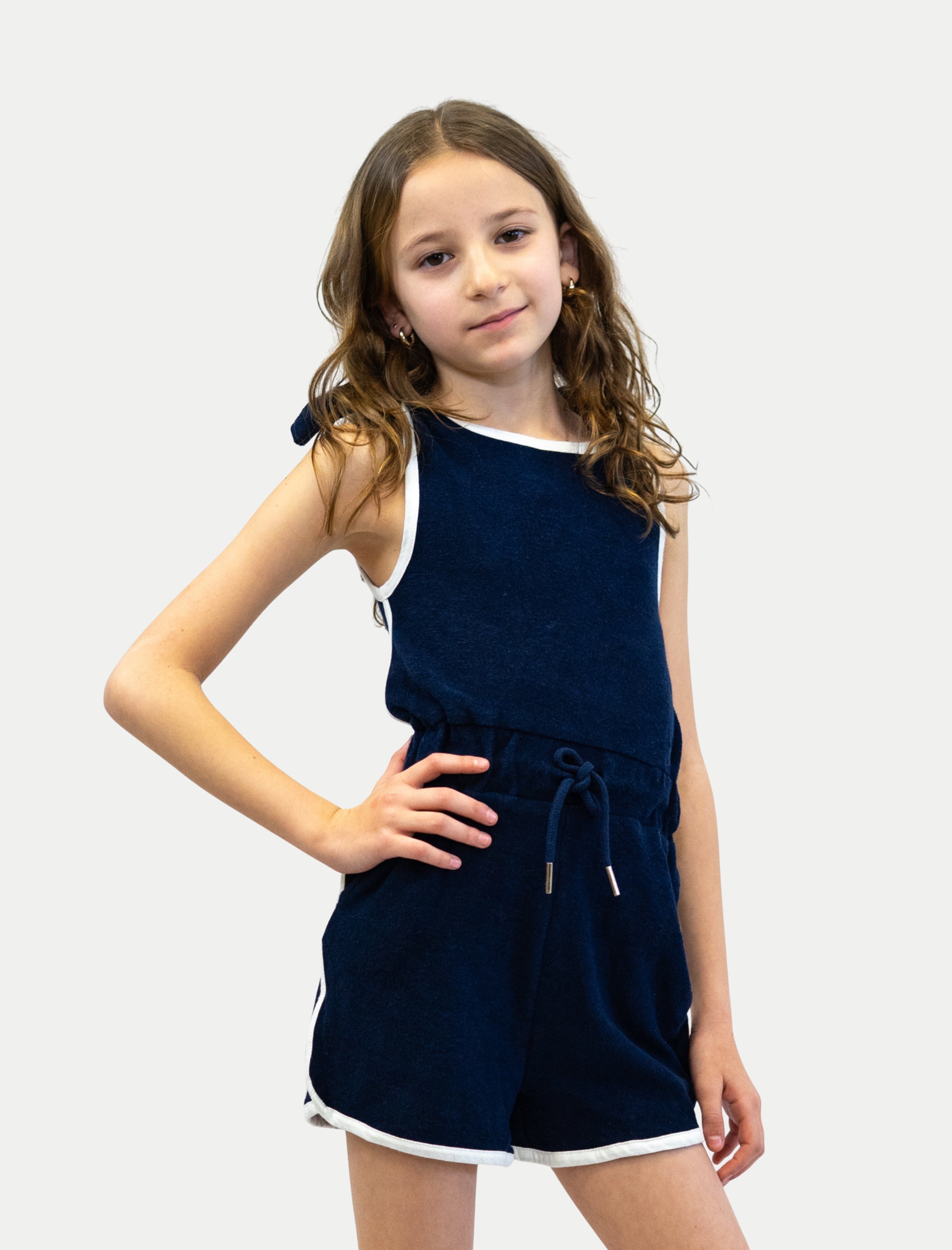 Jumper de toalla para niña azul marino frente