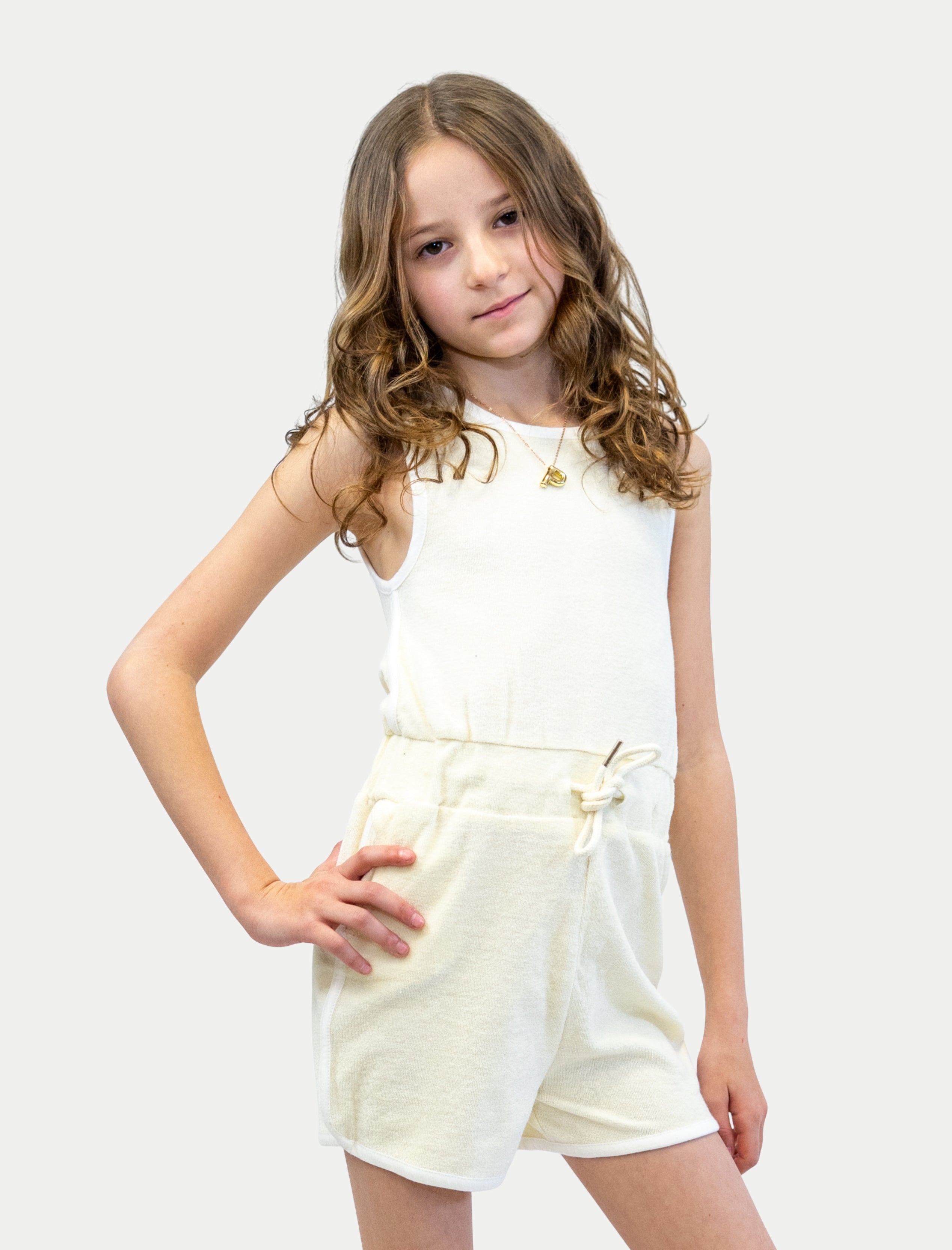 Jumper de toalla para niña blanco frente
