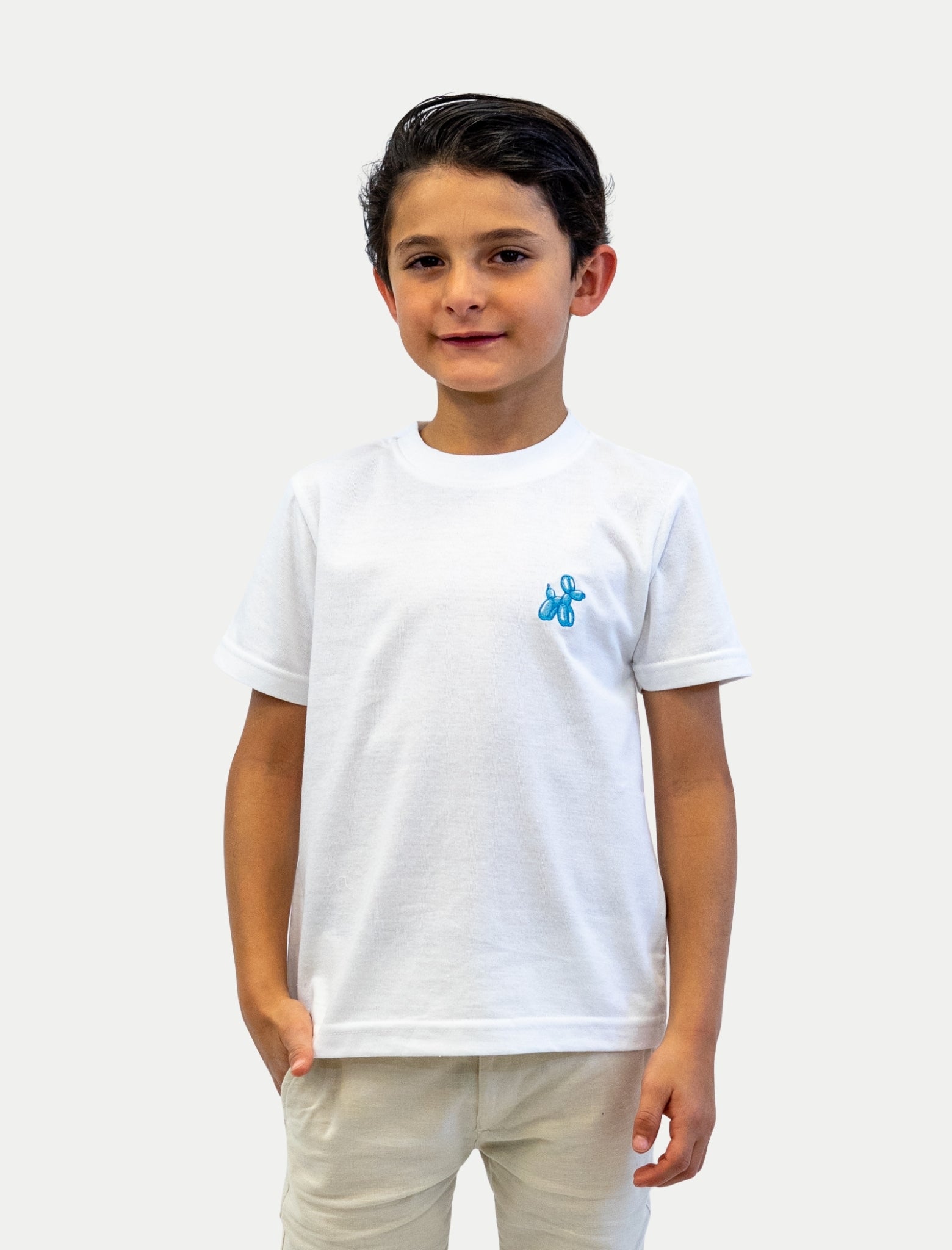 Playera de algodón para niño - Playera Dog Balloon Blanco - Diamond Finish