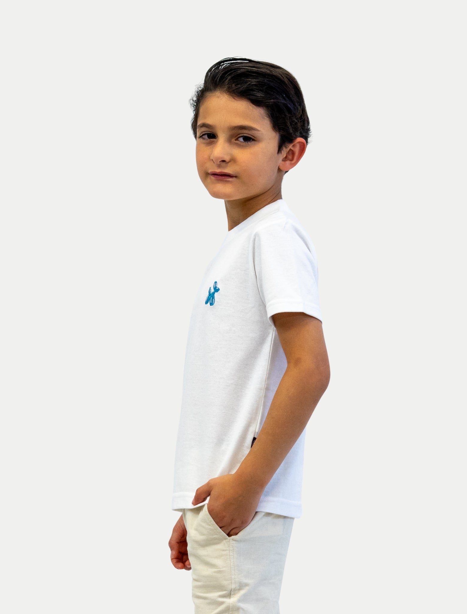 Playera de algodón para niño - Playera Dog Balloon Blanco - Diamond Finish