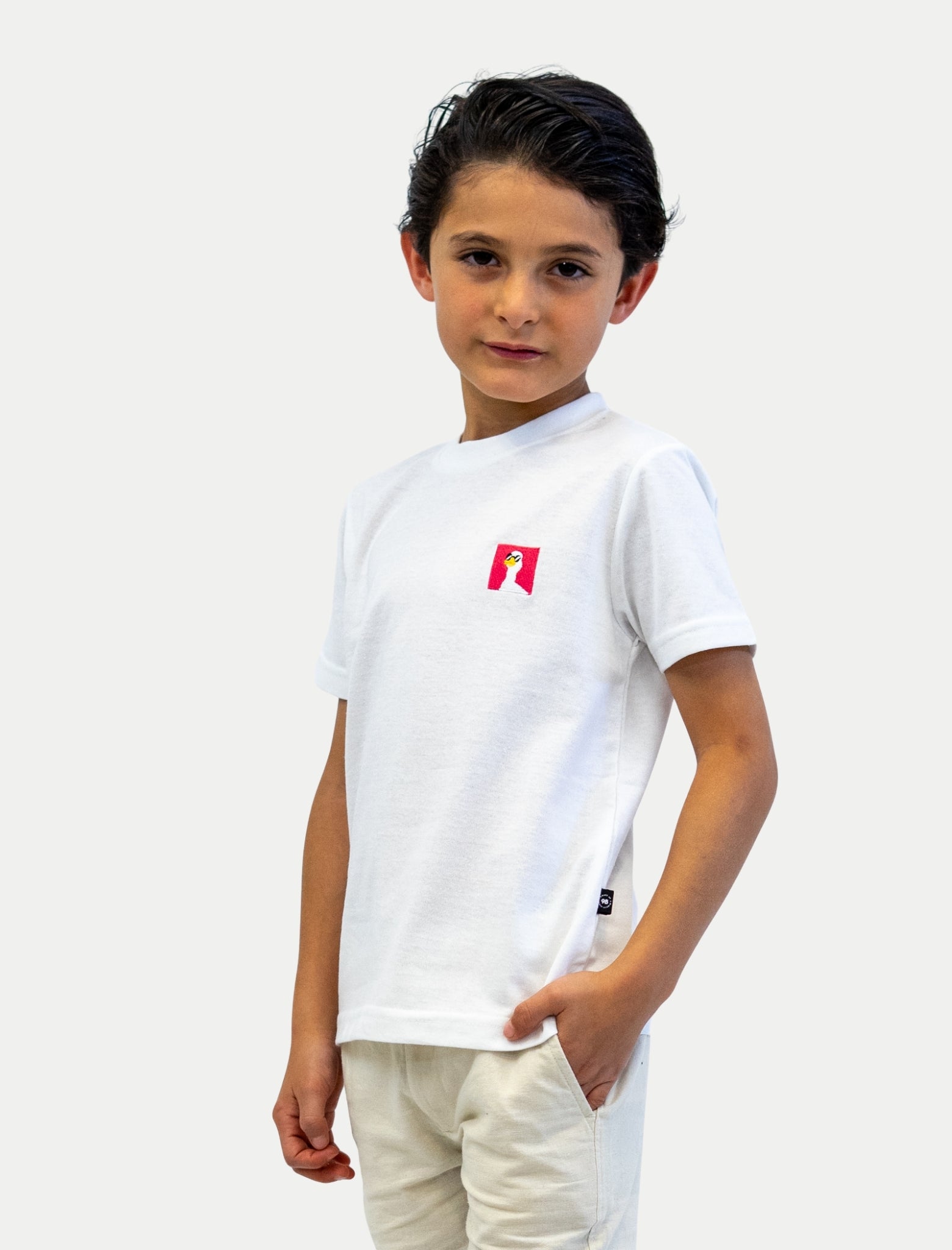 Playera Summer Duck para niño color blanco vista lateral