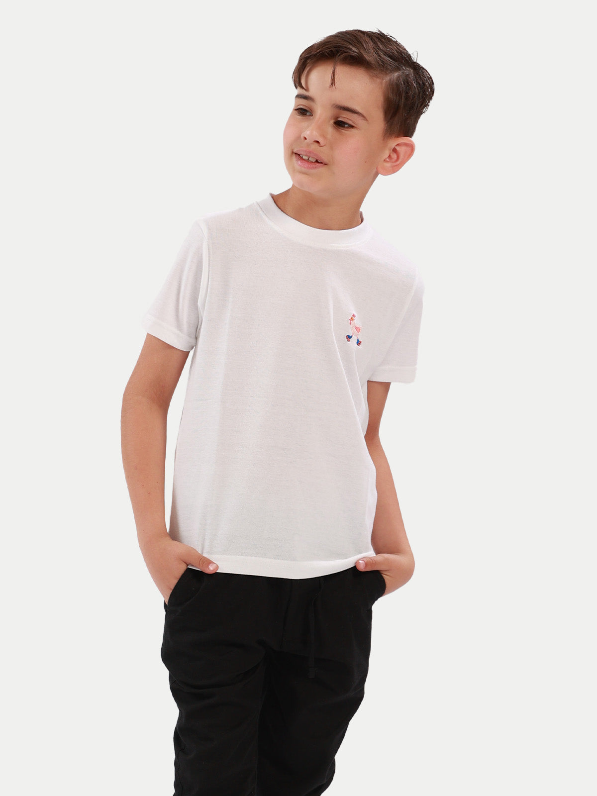 Playera de algodón para niño - Skating Hen White - Diamond Finish