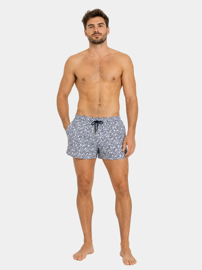 Traje de Baño Hombre - Premium Flor Negro - Fácil Secado
