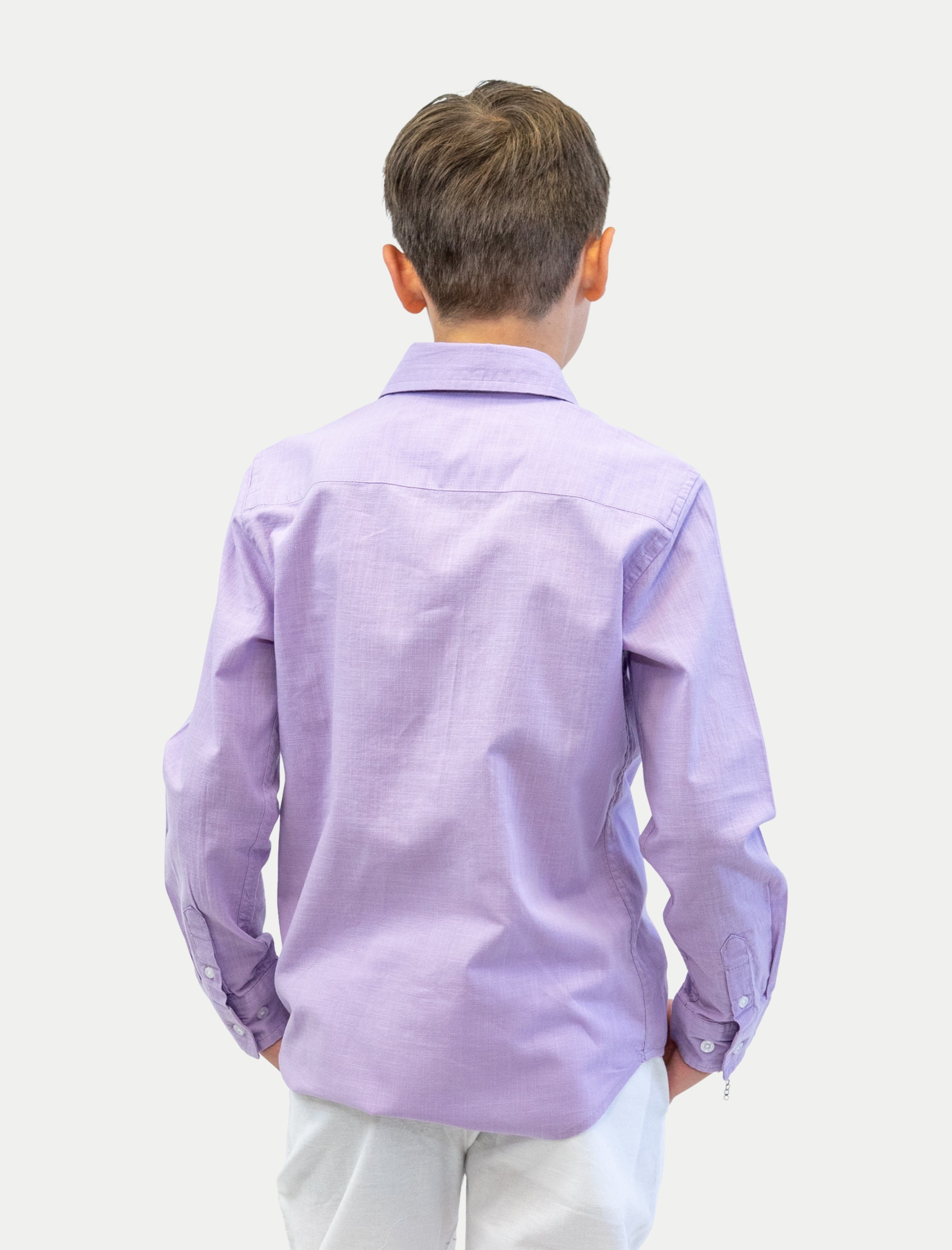 Camisa lila para niño en algodón slub vista de espalda