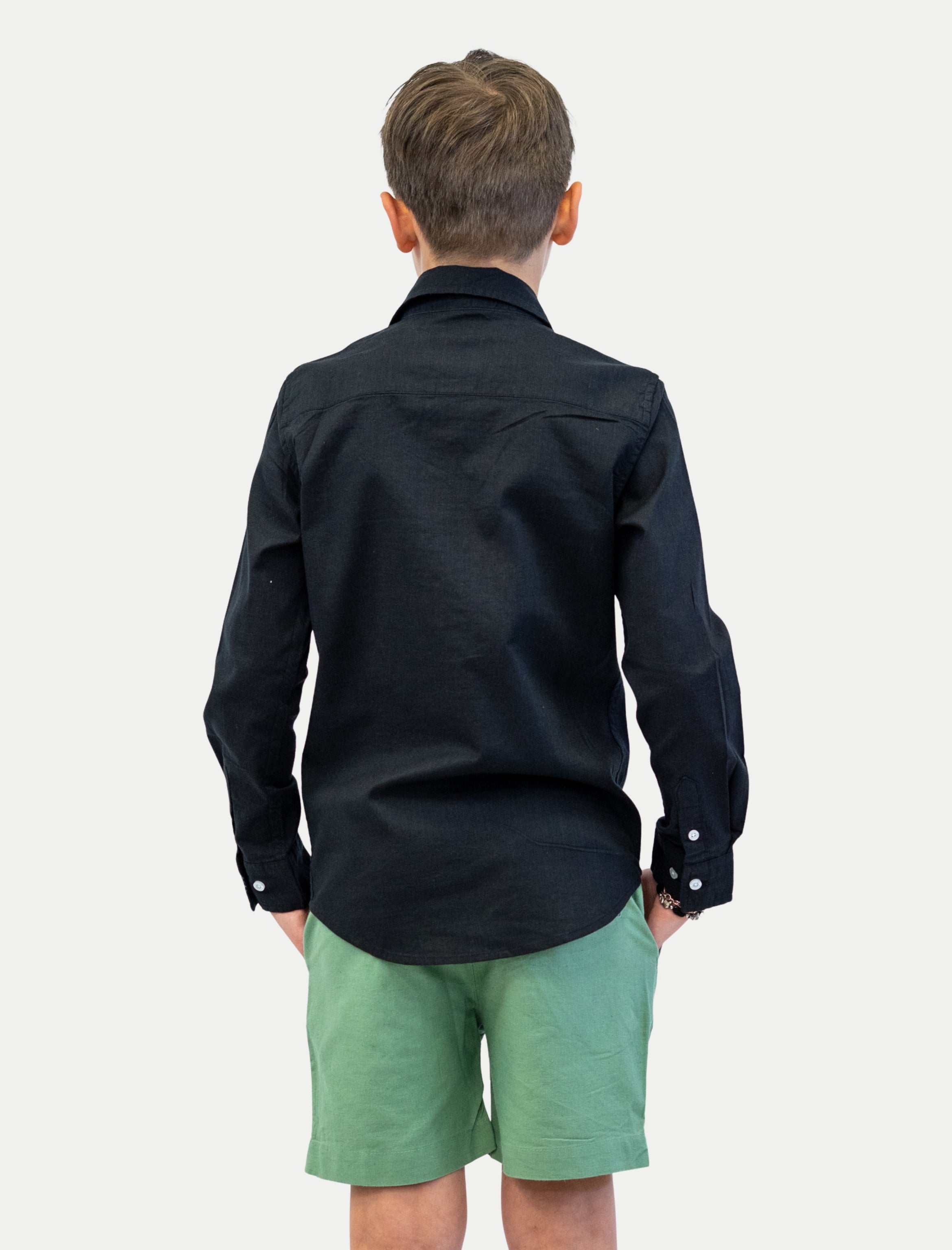 Camisa azul para niño en algodón slub vista de espalda