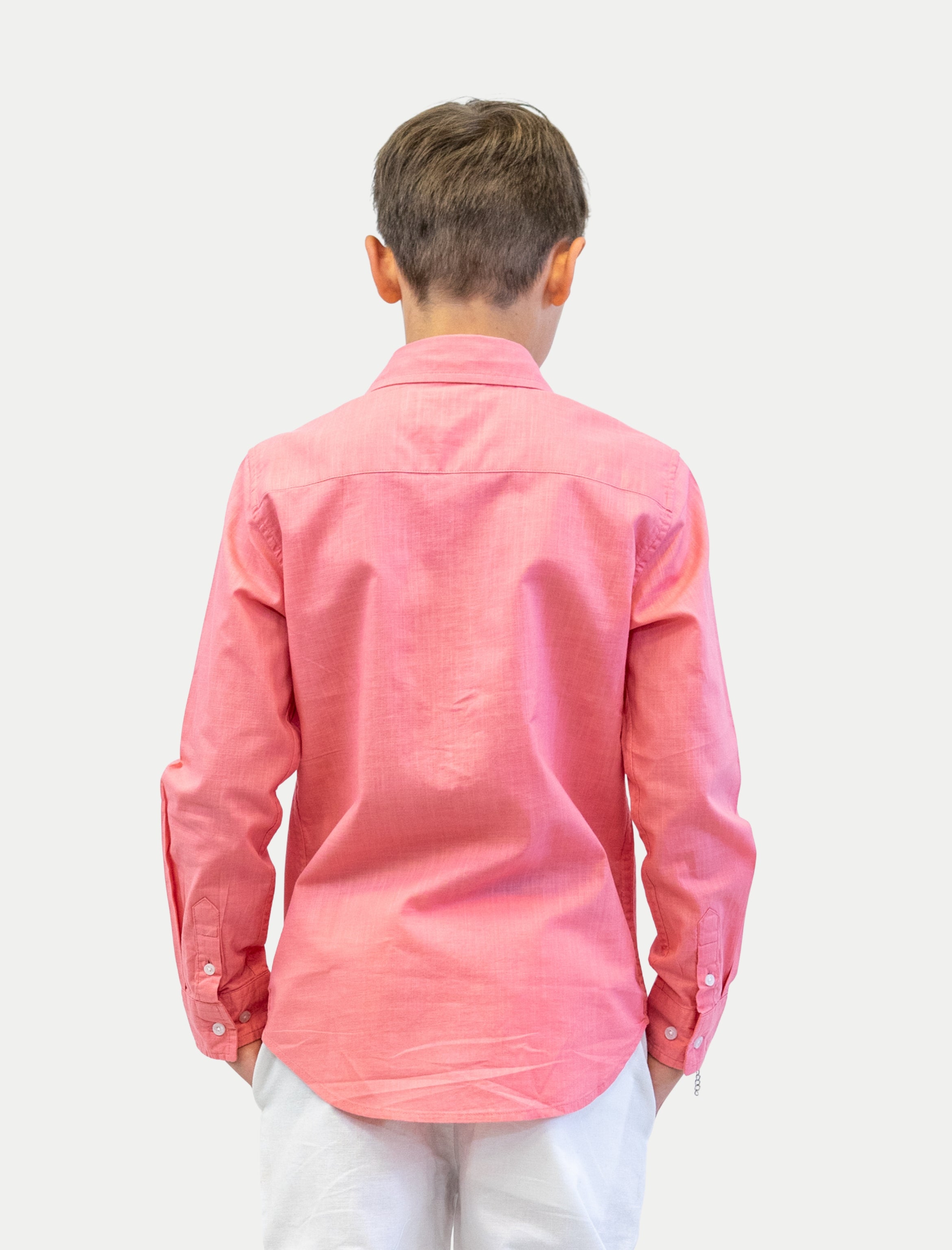 Camisa rosa para niño en algodón slub vista de espalda