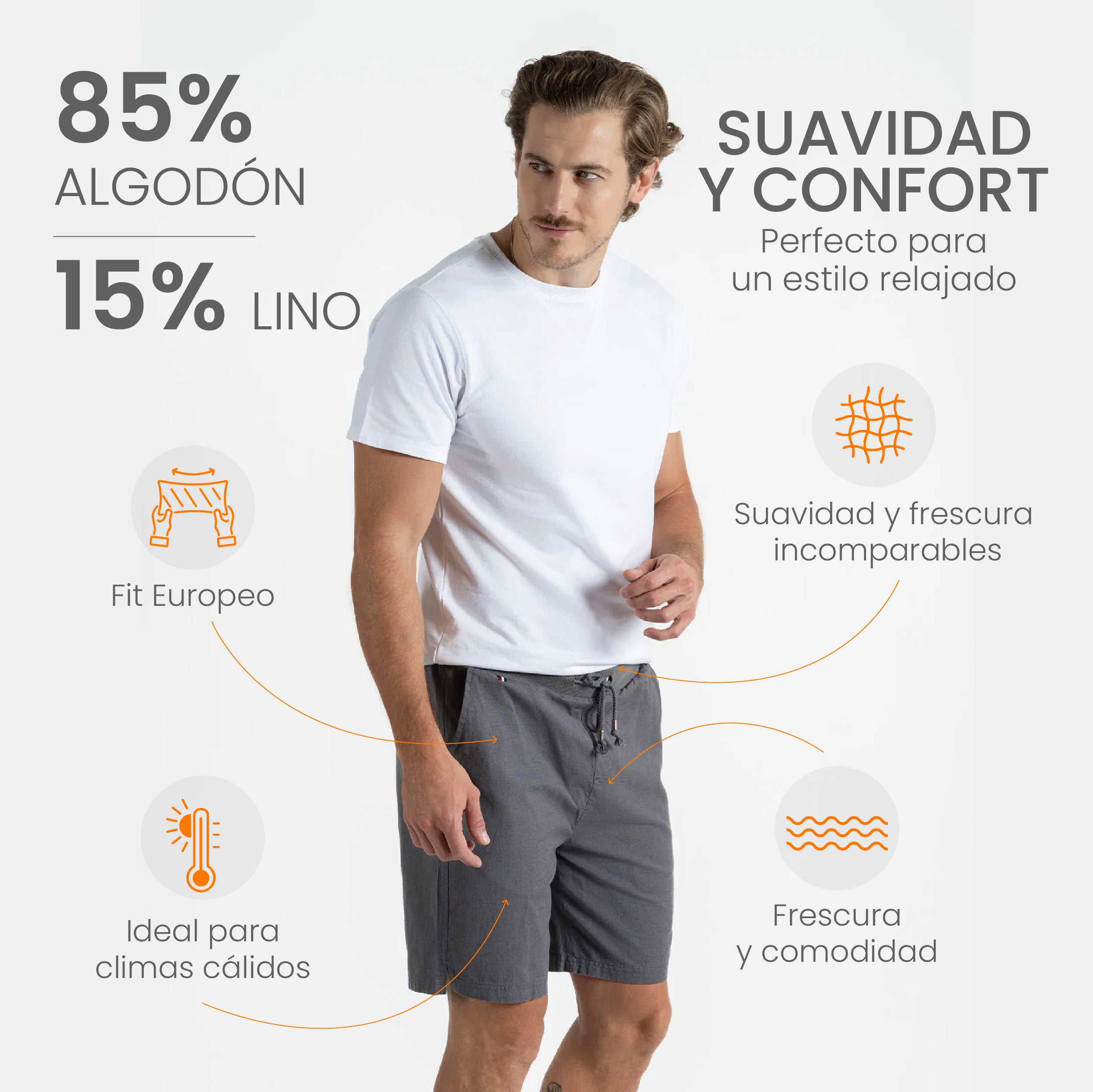 Bermuda para hombre adulto - Bermuda Cotton Flex Gris - Pura Vida