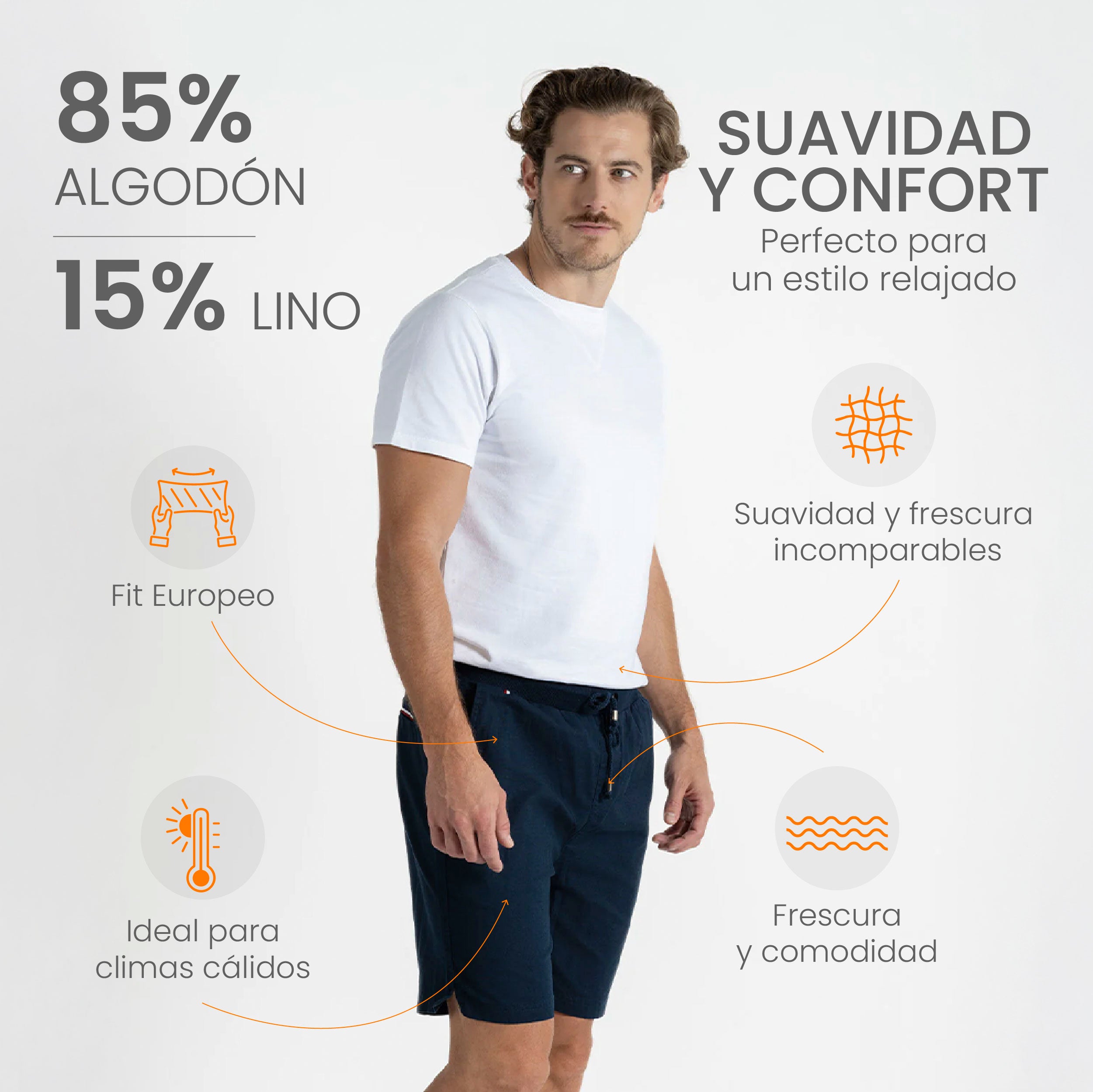 Bermuda para hombre adulto - Bermuda Cotton Flex Marino - Pura Vida