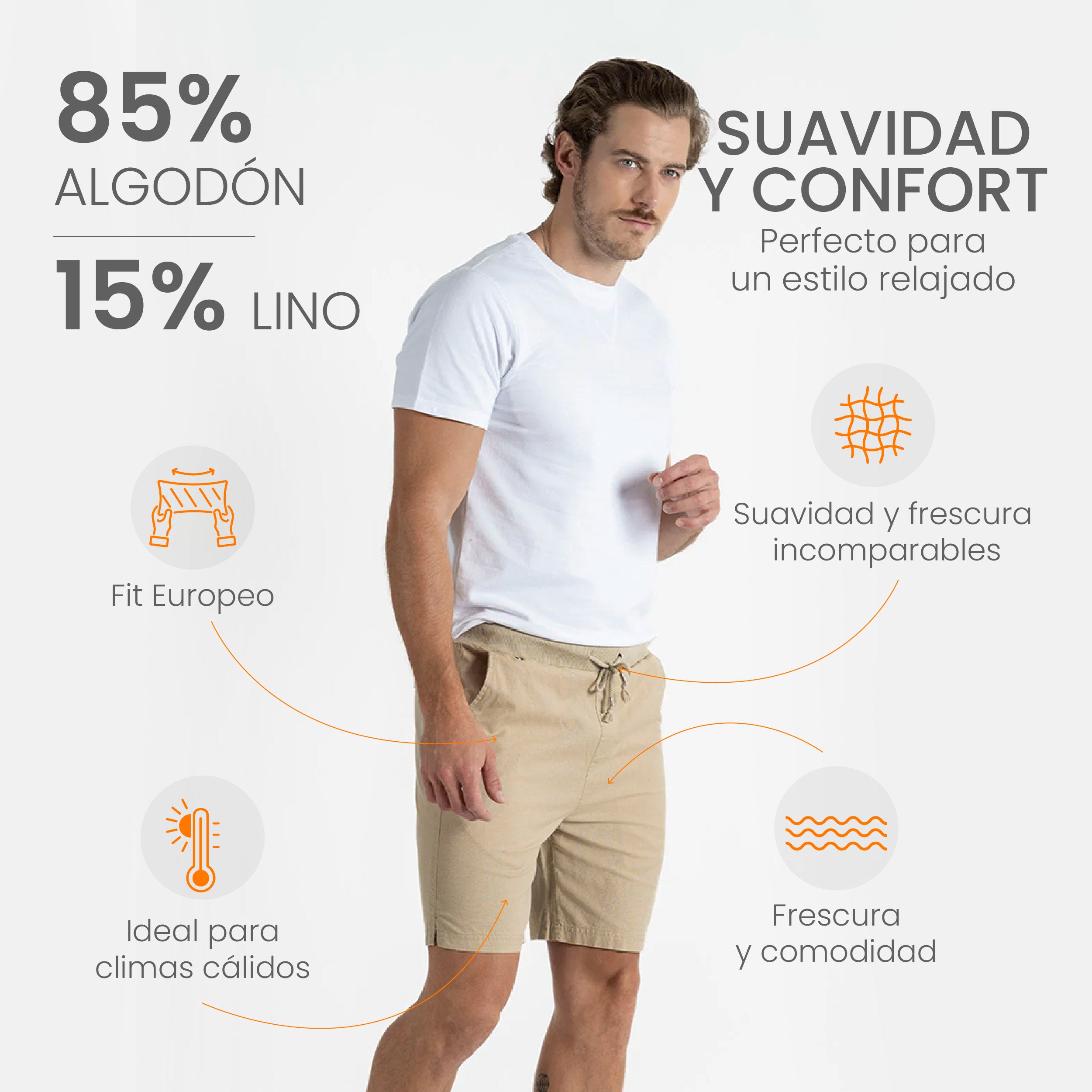 Bermuda para hombre adulto - Bermuda Cotton Flex Kaky - Pura Vida