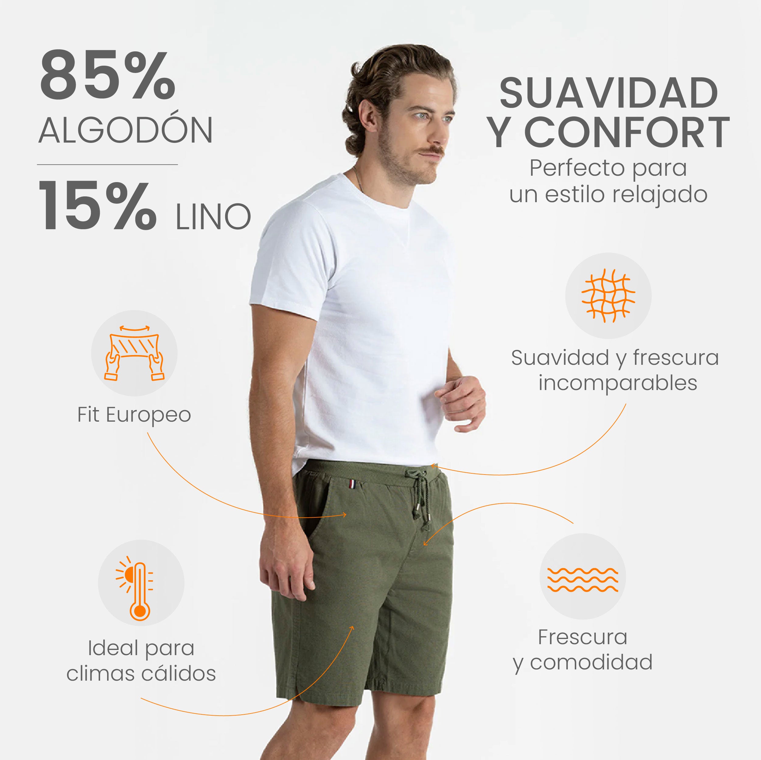 Bermuda para hombre adulto - Bermuda Cotton Flex Olivo - Pura Vida