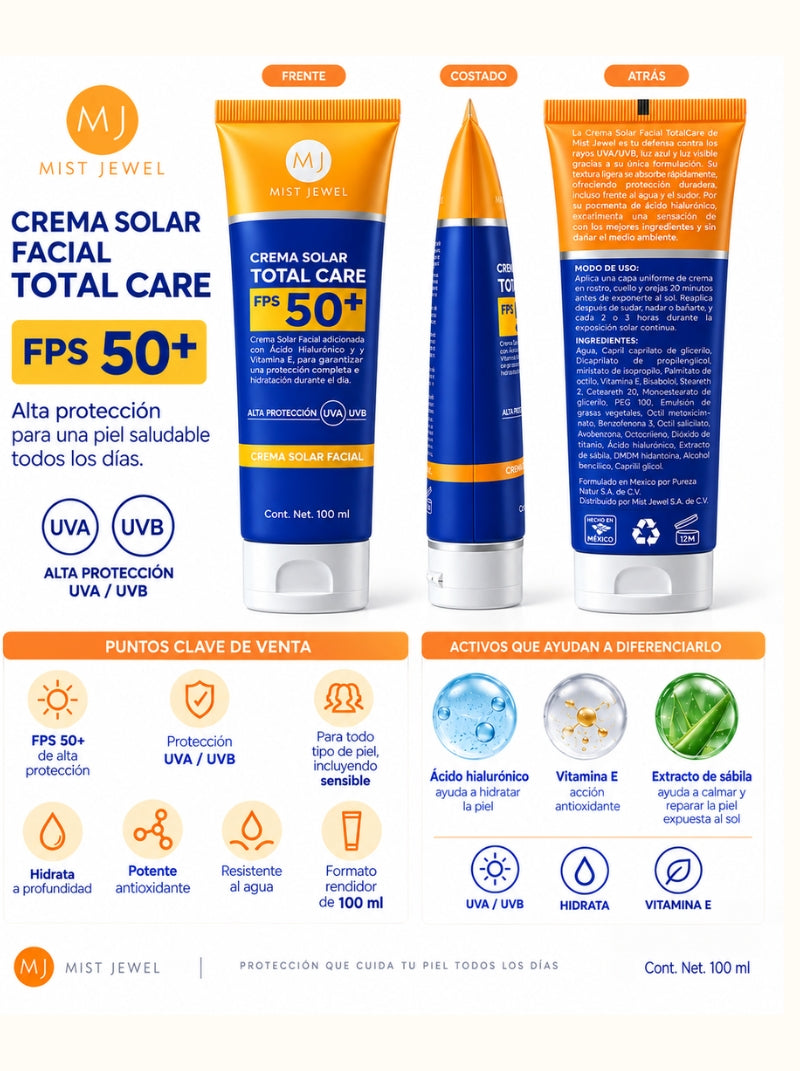 Bloqueador UV - Protector Solar FPS 50+ Total Care