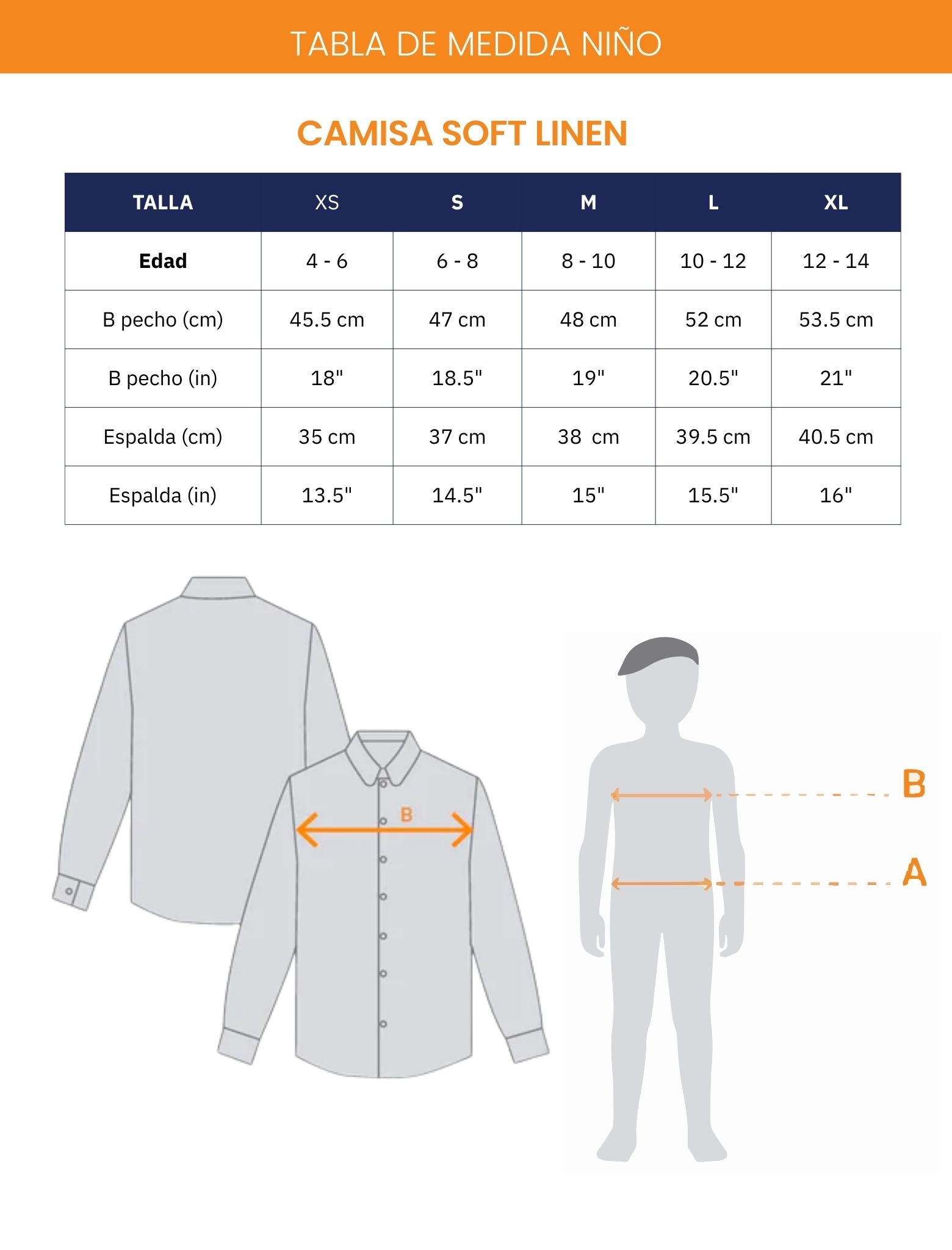 Tabla de medidas camisa de lino infantil 