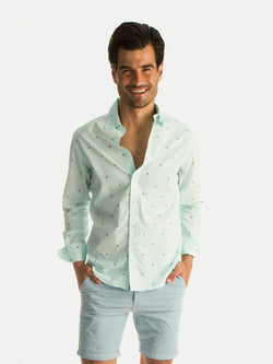 Camisa de Algodon para Hombre - Manga Larga Aqua Shark - 100% Algodón