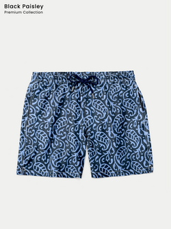 Traje de Baño Hombre - Bañador Black Paisley Premium Short - Fácil Secado