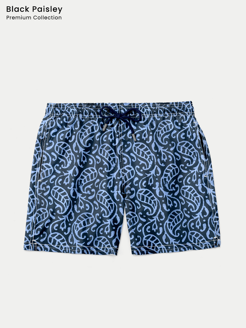 Traje de Baño Hombre - Bañador Black Paisley Premium Short - Fácil Secado