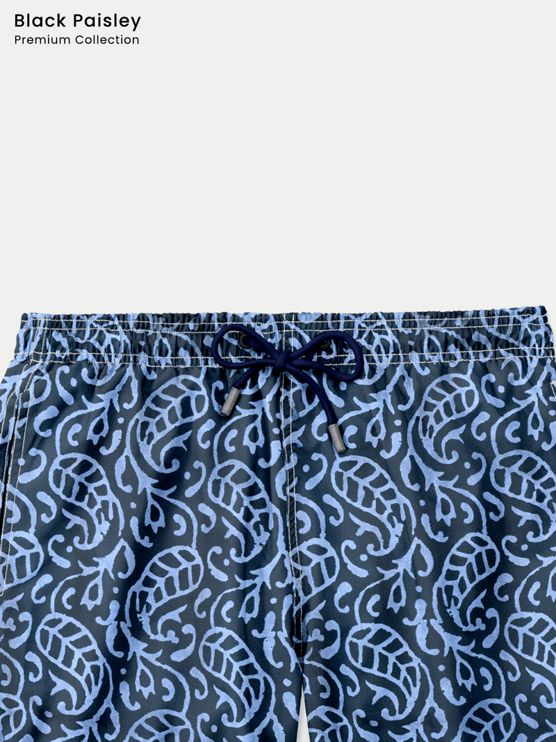 Traje de Baño Hombre - Bañador Black Paisley Premium Short - Fácil Secado