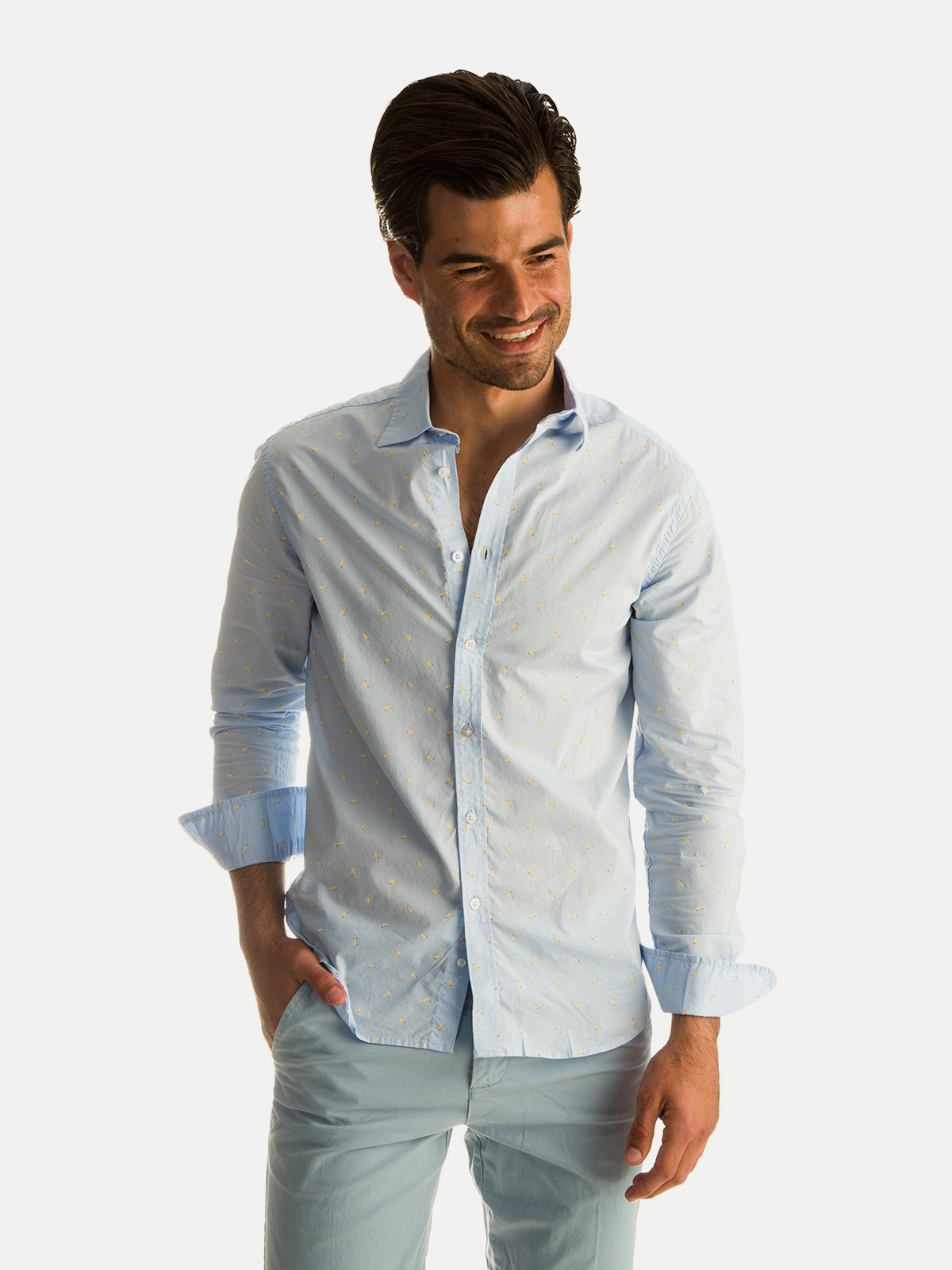 Camisa de Algodón para Hombre - 100% Algodón Blue Banana Manga Larga