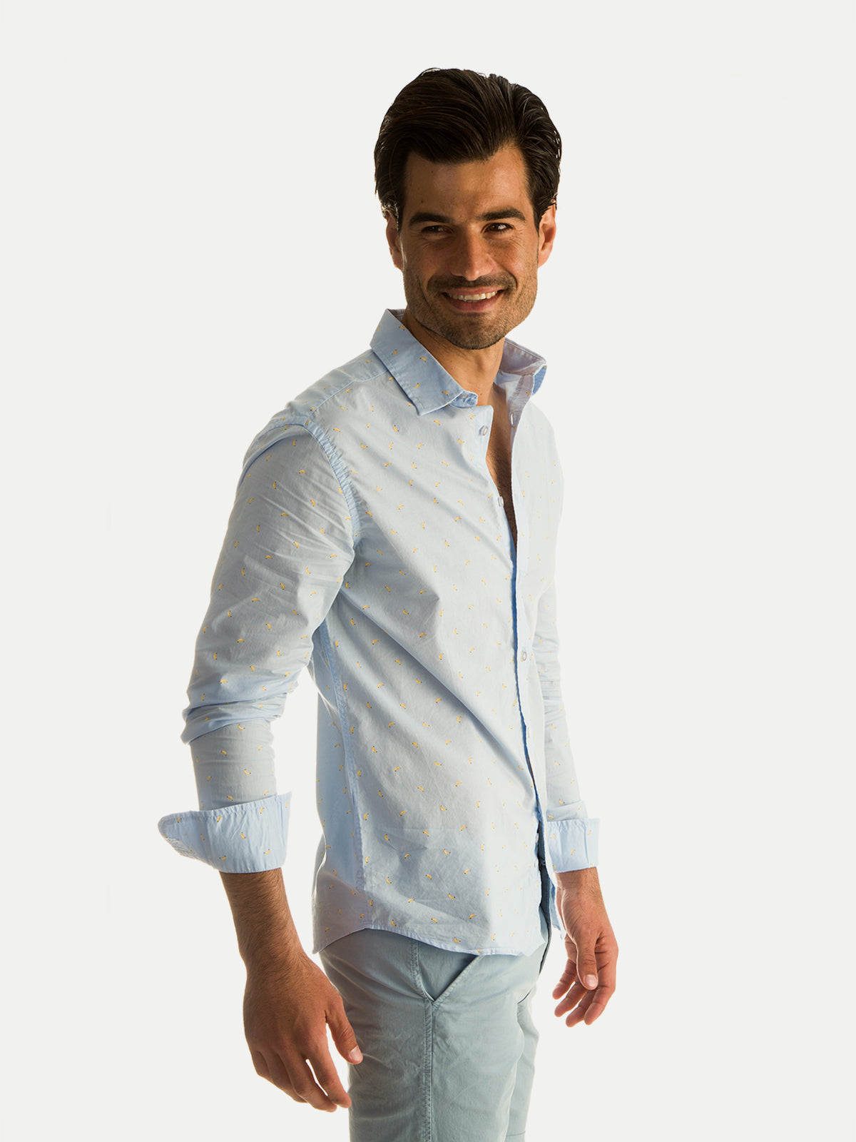 Camisa de Algodón para Hombre - 100% Algodón Blue Banana Manga Larga