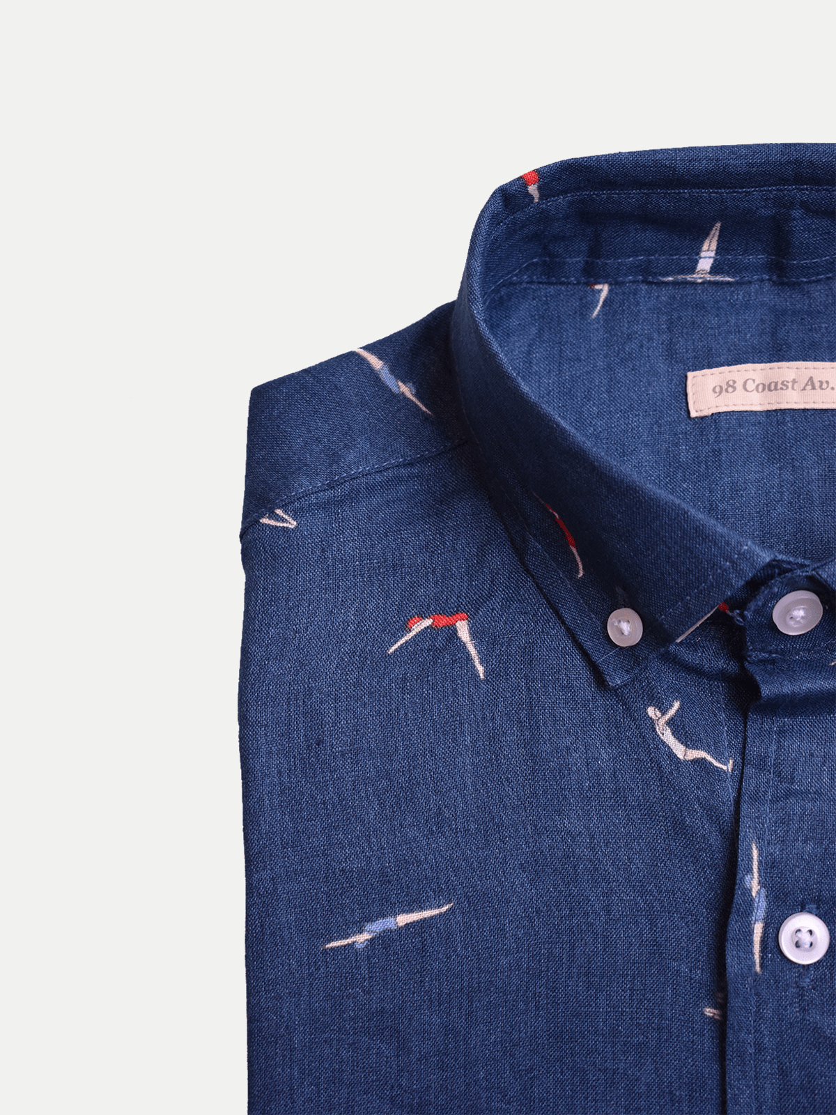 Camisa de Lino para Hombre - 100% Lino Nadadores Azul Manga Larga - 2022