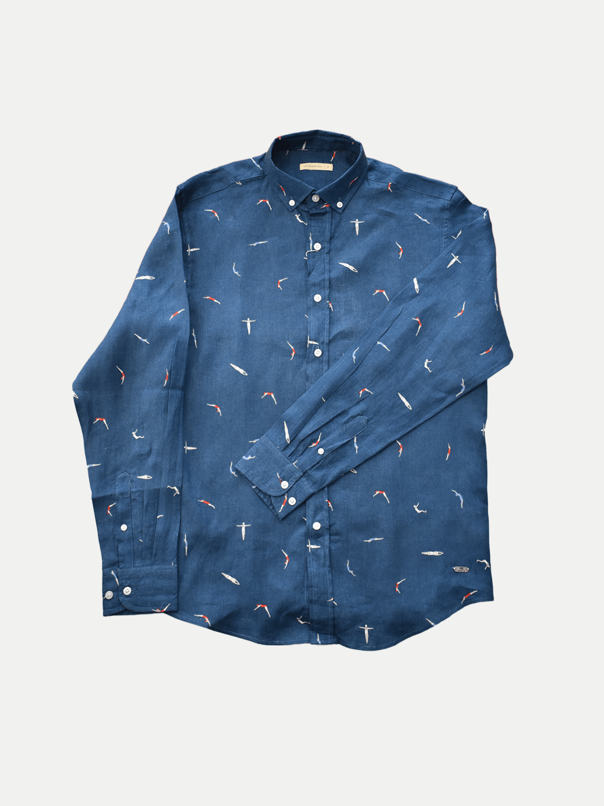 Camisa de Lino para Hombre - 100% Lino Nadadores Azul Manga Larga - 2022