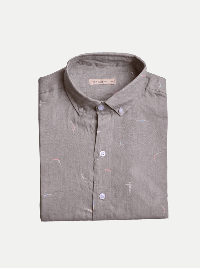 Camisa de Lino para Hombre - Manga Larga Nadadores Beige
