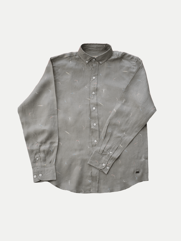 Camisa de Lino para Hombre - Manga Larga Nadadores Beige