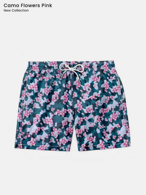 Traje de Baño para Hombre - Bañador Camo Flowers Pink - Secado Rápido