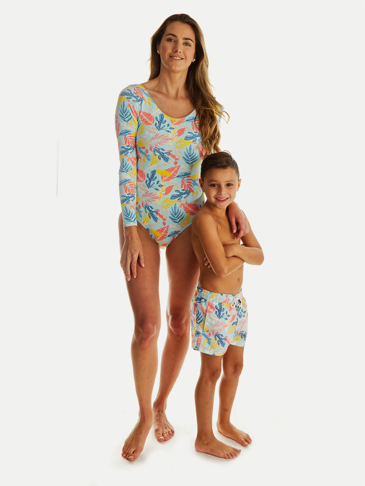 Traje de Baño Niño - Bañador Floral Aqua - Secado Rápido