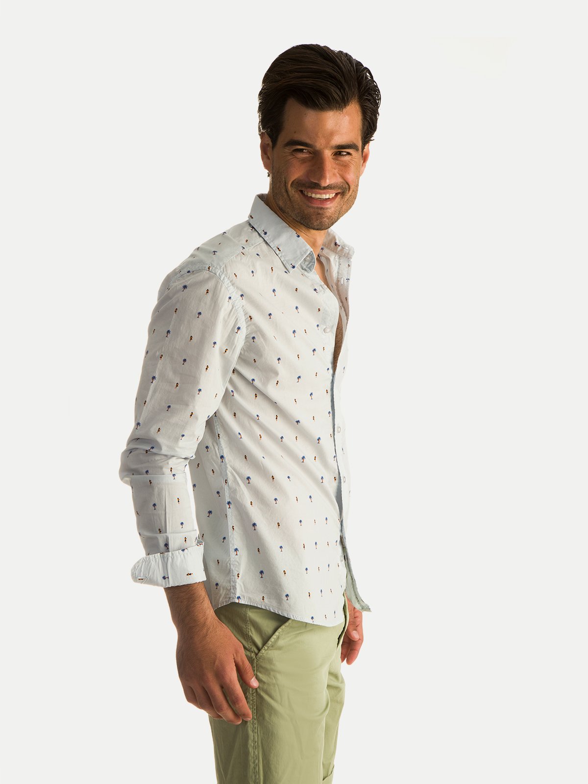 Camisa de Algodón para Hombre - 100% Algodón Gray Hawai Manga Larga