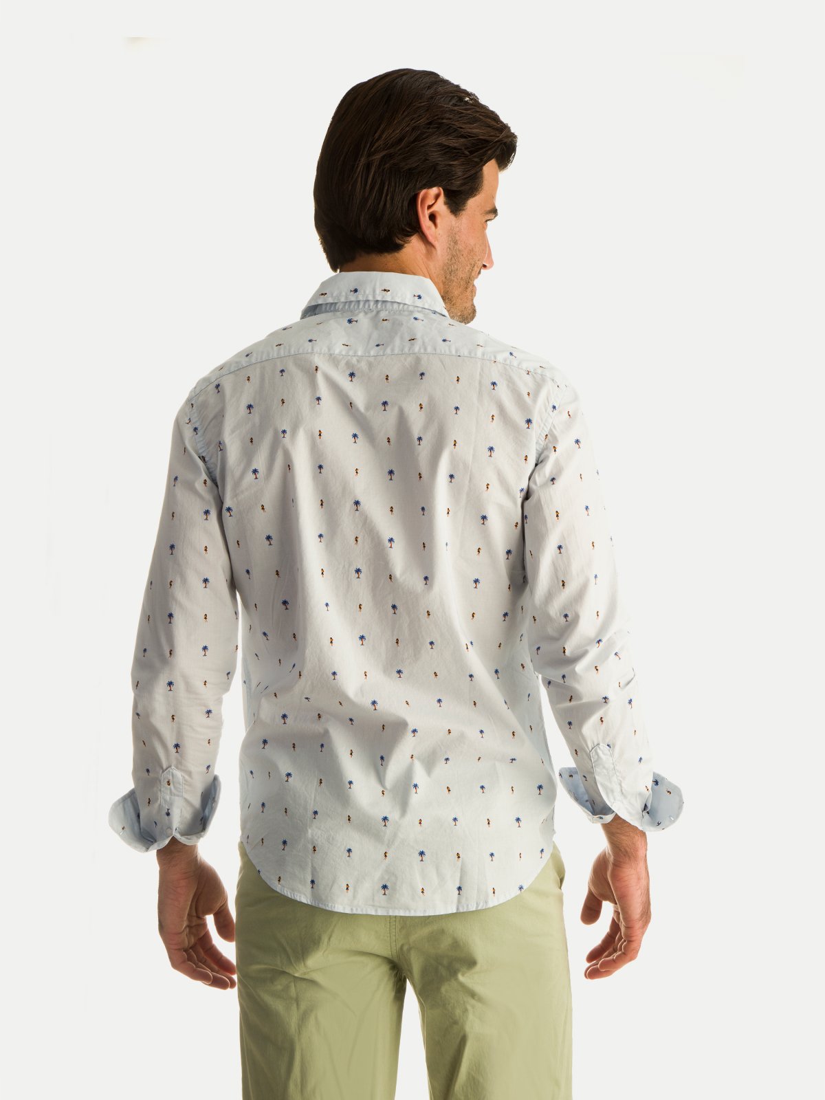 Camisa de Algodón para Hombre - 100% Algodón Gray Hawai Manga Larga