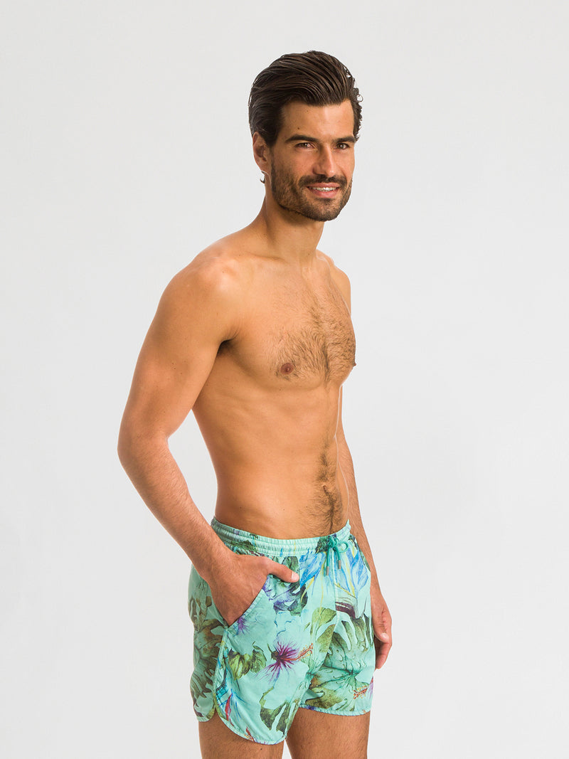 Traje de Baño Hombre - Bañador Tropical Mick Aqua Short - Fácil Secado