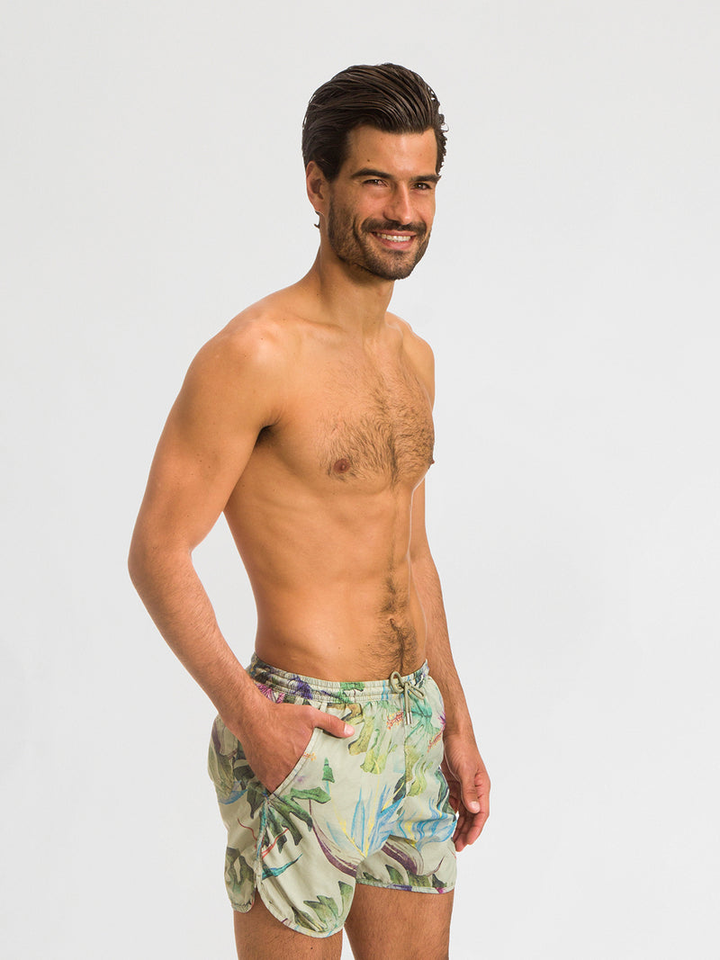 Traje de Baño Hombre - Bañador Tropical Mick Green Short - Fácil Secado