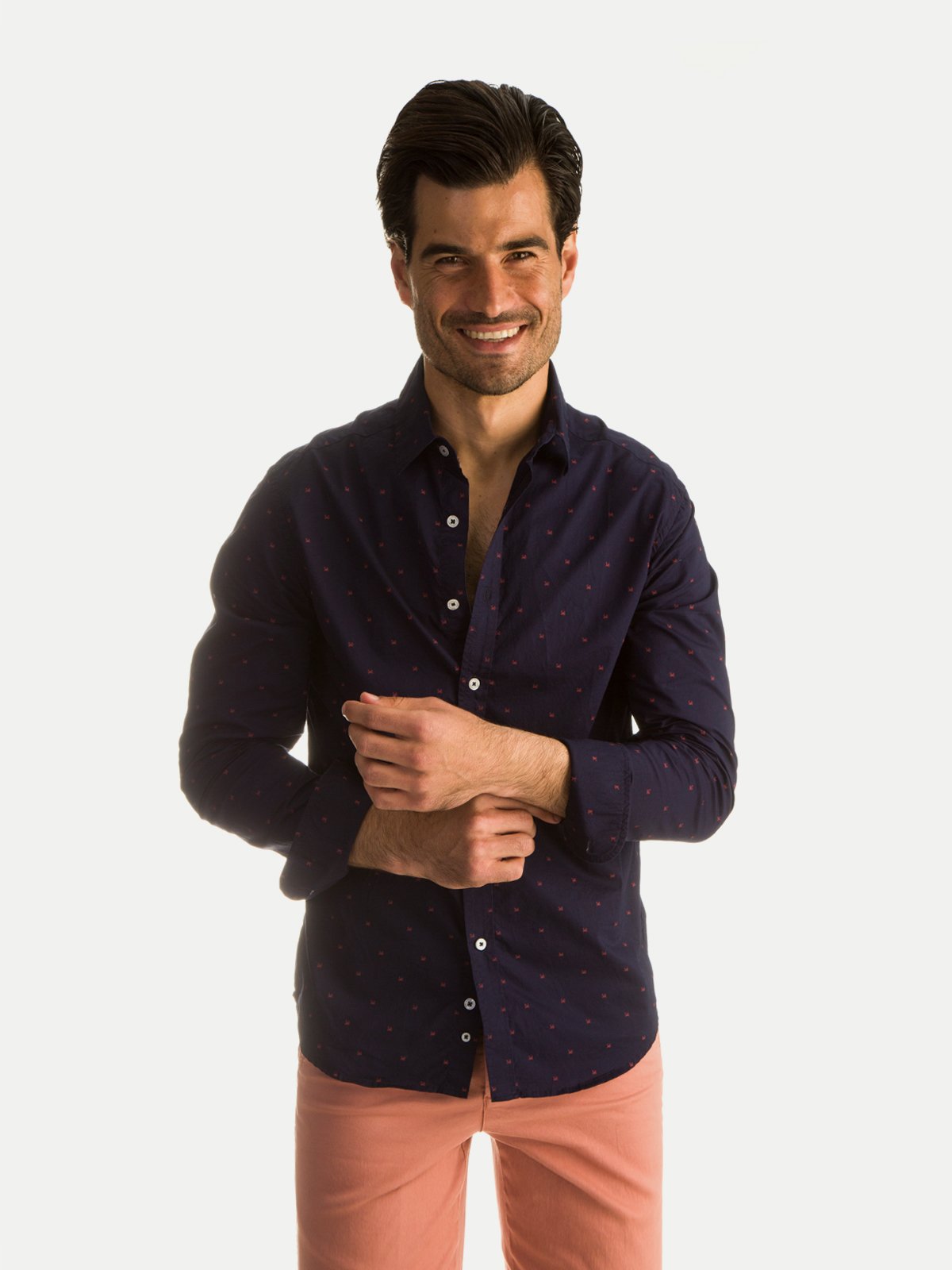 Camisa de Algodón para Hombre - 100% Algodón Navy Crabs Manga Larga