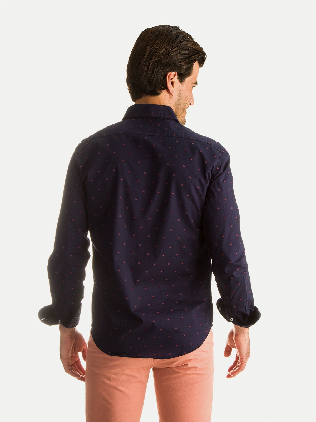 Camisa de Algodón para Hombre - 100% Algodón Navy Crabs Manga Larga