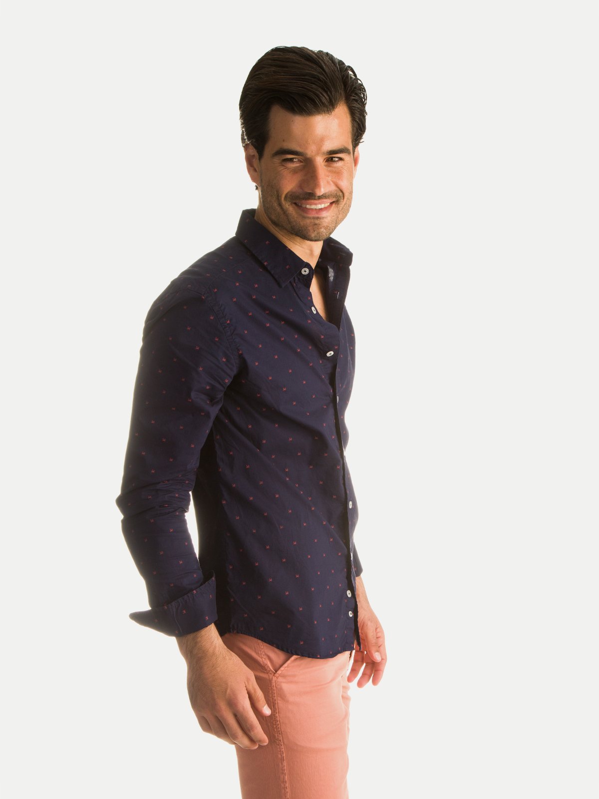 Camisa de Algodón para Hombre - 100% Algodón Navy Crabs Manga Larga