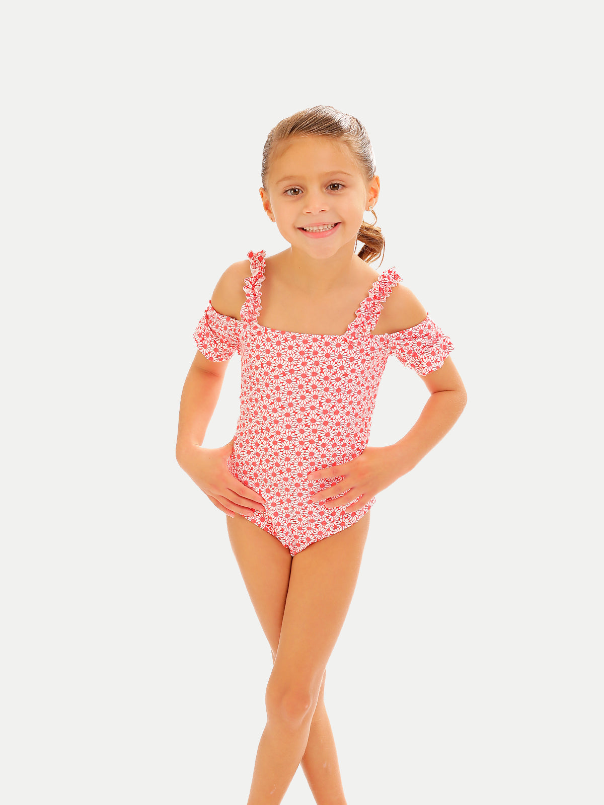 Traje de Baño Niña Completo  - One Piece Red Margarita - 6 Meses a 14 Años