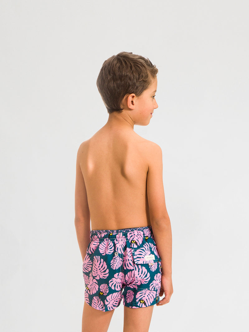 Traje de Baño para Niño Color Verde con Estampado Rosa - Selva Green - Sea Salt 2020