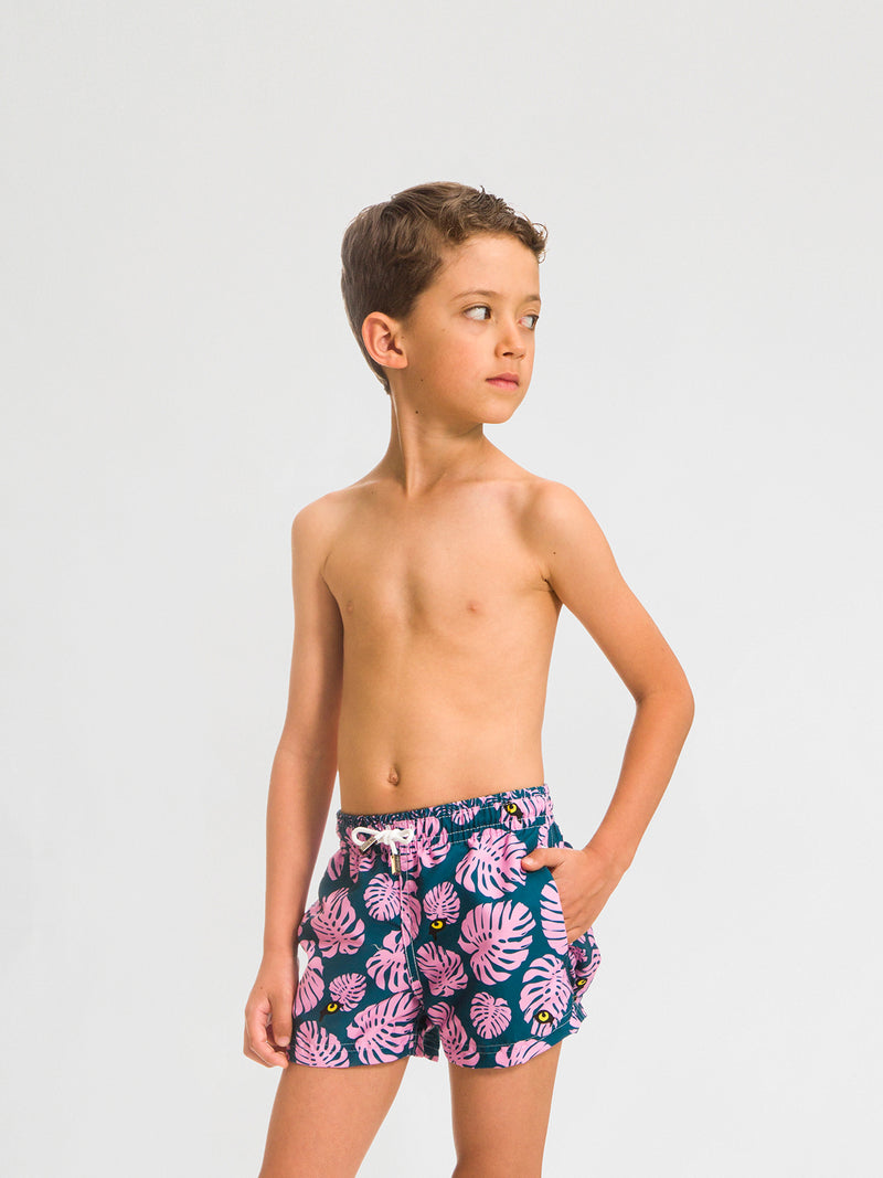 Traje de Baño para Niño Color Verde con Estampado Rosa - Selva Green - Sea Salt 2020