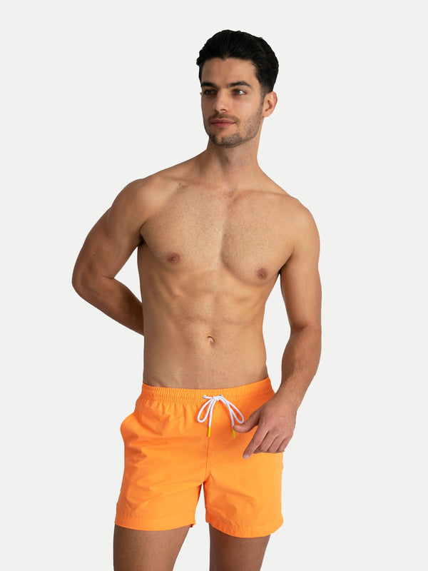 Traje de Baño Para Hombre - Basic Naranja Neón - Secado Rápido