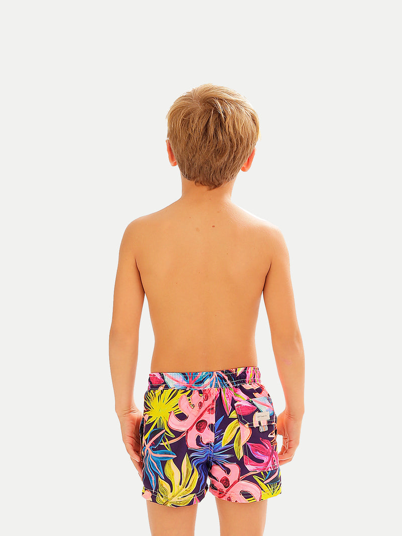 Traje de Baño Niño - Bañador Tropical Neon - Secado Rápido