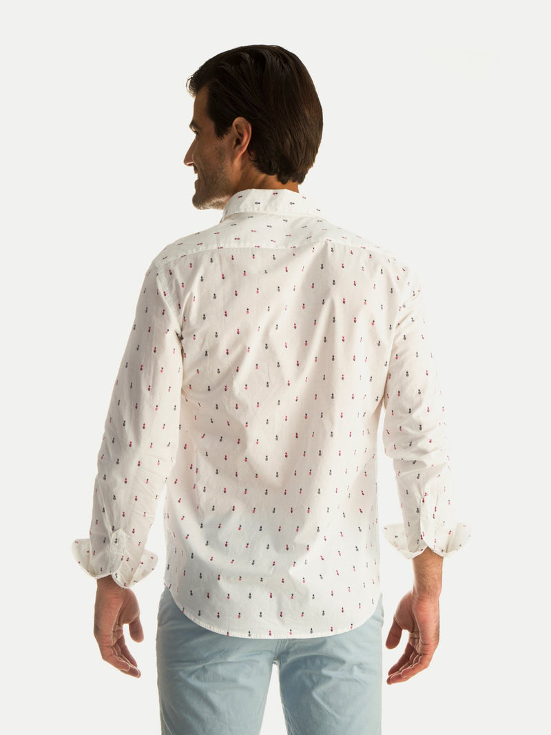 Camisa de Algodón para Hombre - Manga Larga White Pineapple - 100% Algodón