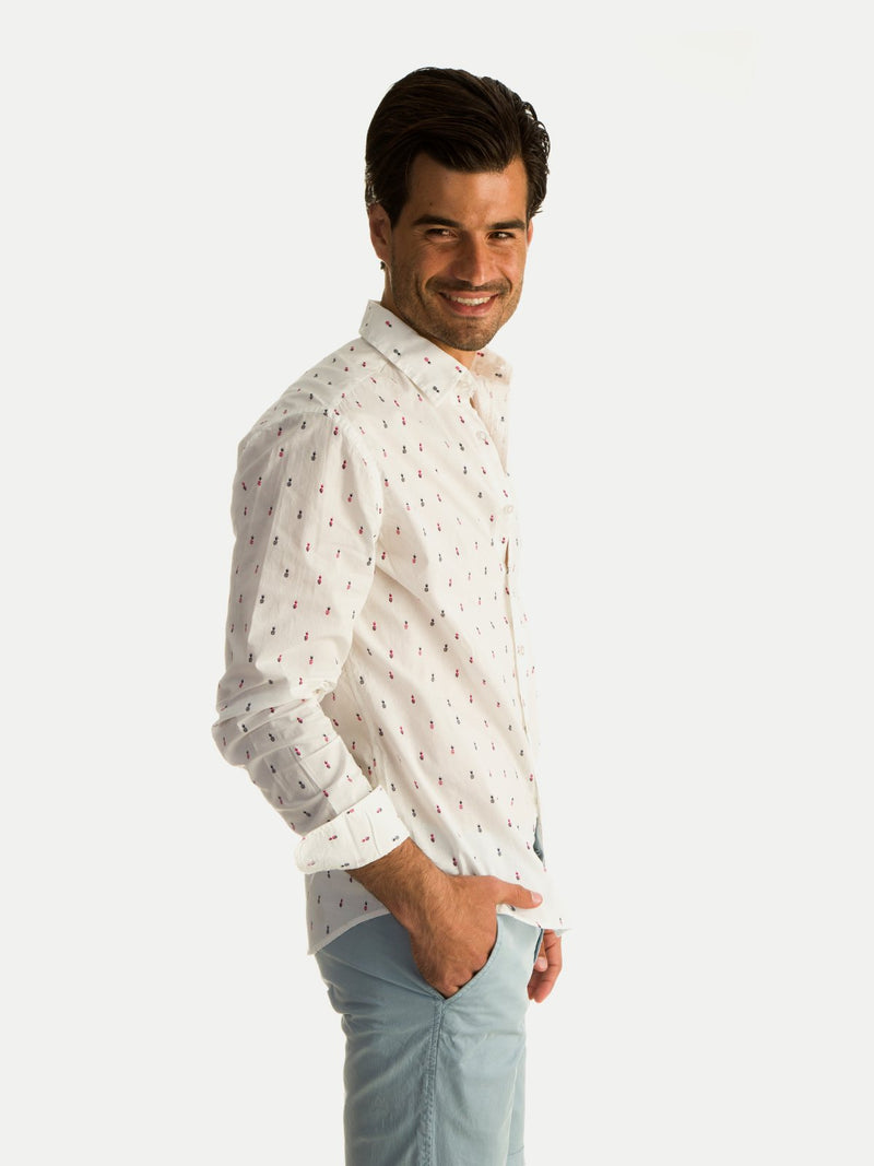 Camisa de Algodón para Hombre - Manga Larga White Pineapple - 100% Algodón