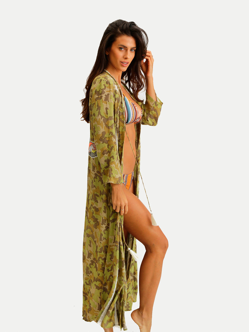 Vestido de Playa Mujer - Camo Parrots Kimono - 100% Algodón