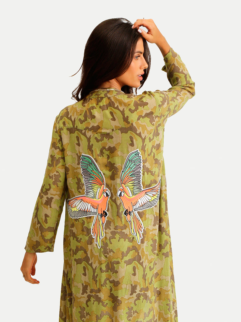 Vestido de Playa Mujer - Camo Parrots Kimono - 100% Algodón